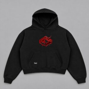 Hoodie Boxy Ritual Cube Black — Portada sobre fondo gris