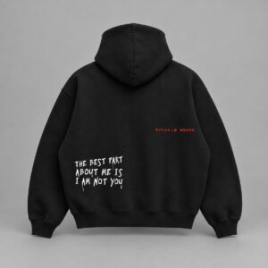 Hoodie Boxy Three Faces black — Foto secundaria sobre fondo gris