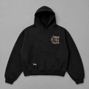 Hoodie Boxy Wolf Spirit black — Foto secundaria sobre fondo gris