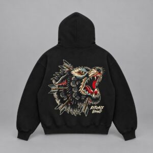 Hoodie Boxy Wolf Spirit black — Portada sobre fondo gris