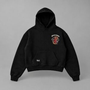 Hoodie Boxy Sacred Heart black — Foto secundaria sobre fondo gris