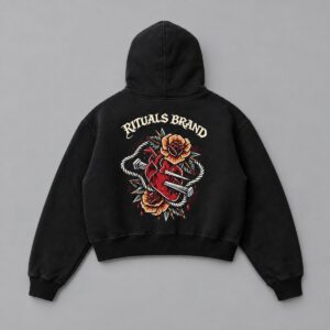 Hoodie Boxy Sacred Heart black — Portada sobre fondo gris